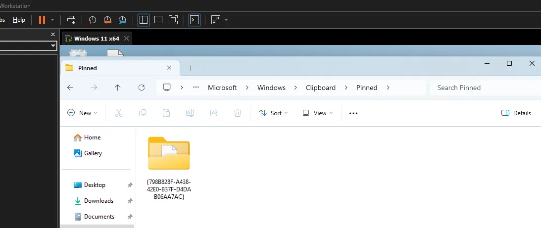Pinned clipboard item folder