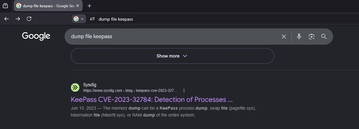 KeePass CVE-2023-32784 search result