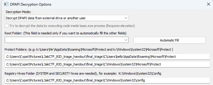 DataProtectionDecryptor configuration